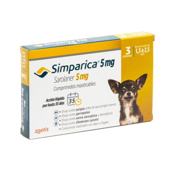 Simparica antiparasitario oral masticable para perros de 1.3 a 2.5 KG 3 comprimidos Simparica Trio - 5 mg x 3 Tabletas 1,3 a 2,5 Kg