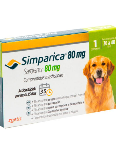 Simparica antiparasitario oral masticable para perros de 20 a 40 KG 1 comprimido Simparica 80Mg x 1 Tableta De 20 a 40 Kg