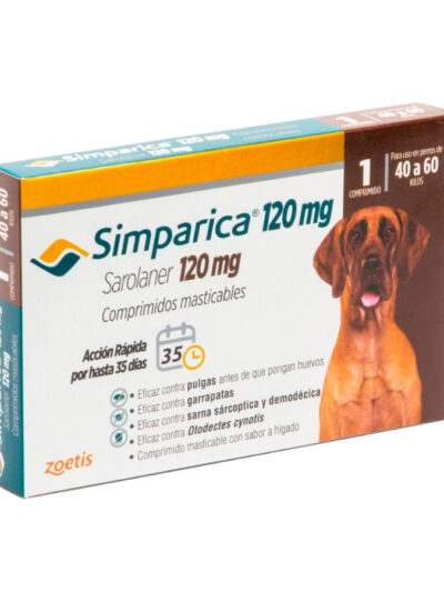 Simparica antiparasitario oral masticable para perros de 40 a 60 KG 1 comprimido Simparica 120 mg x 1 Tableta 40 a 60 Kg