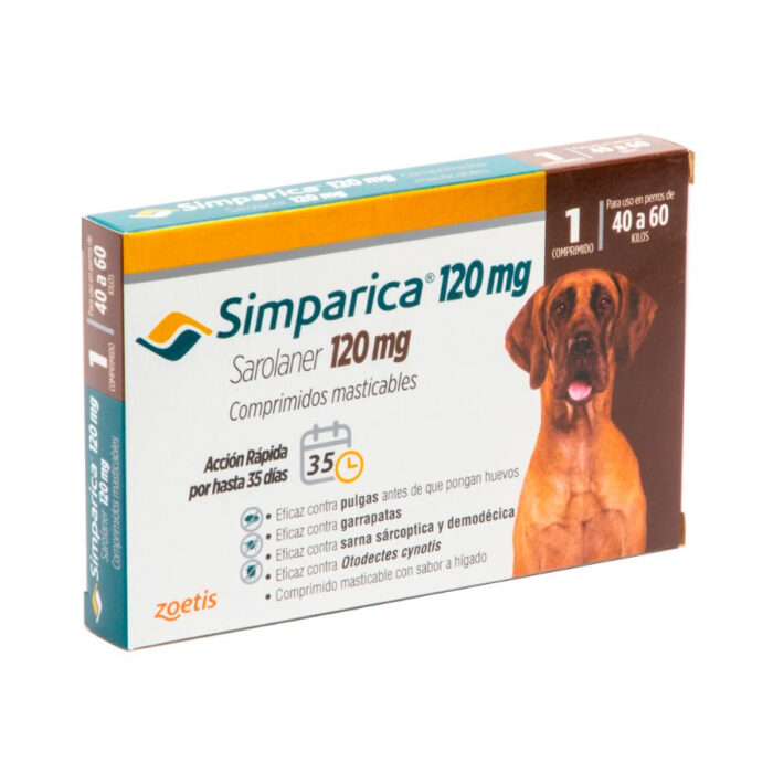 Simparica antiparasitario oral masticable para perros de 40 a 60 KG 1 comprimido Simparica 120 mg x 1 Tableta 40 a 60 Kg