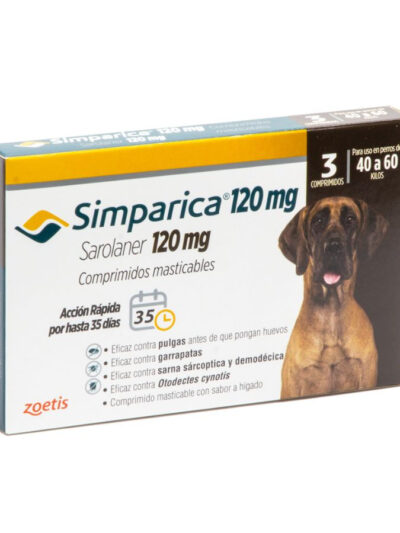 Simparica antiparasitario oral masticable para perros de 40 a 60 KG 3 comprimidos Simparica Trio 120 mg x 3 Tabletas 40 a 60 Kg