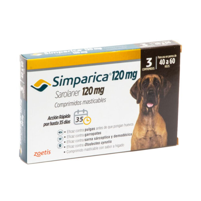 Simparica antiparasitario oral masticable para perros de 40 a 60 KG 3 comprimidos Simparica Trio 120 mg x 3 Tabletas 40 a 60 Kg