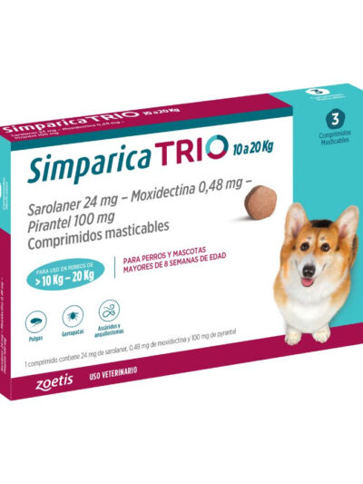 Simparica trio 10.1 - 20 kg antiparasitario para perros 3 comprimidos Simparica Trio 40 mg x 3 Tabletas 10 a 20 Kg