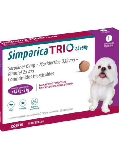 Simparica trio 2.6 - 5 kg antiparasitario para perros 1 comprimido Simparica 10 mg x 1 Tableta 2 a 5 Kg