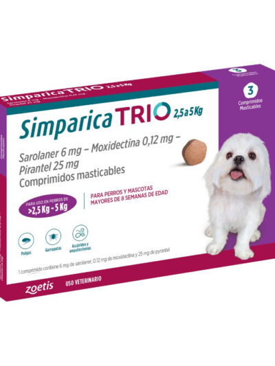 Simparica trio 2.6 - 5 kg antiparasitario para perros 3 comprimidos Simparica Trio 10 mg x 3 Tabletas 2 a 5 Kg