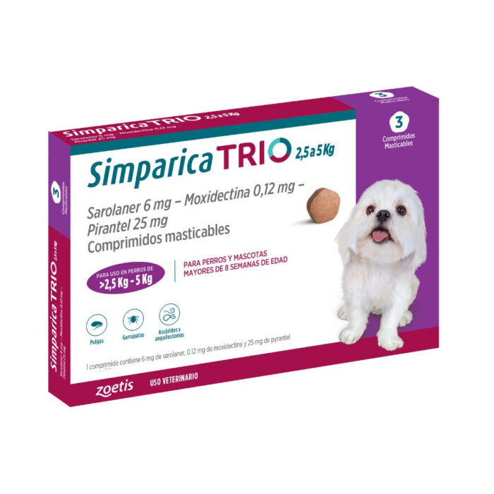Simparica trio 2.6 - 5 kg antiparasitario para perros 3 comprimidos Simparica Trio 10 mg x 3 Tabletas 2 a 5 Kg