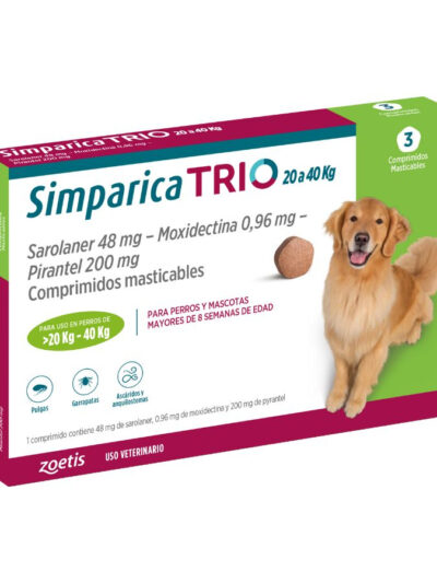 Simparica Trio 80 mg x 3 Tabletas 20 a 40 Kg