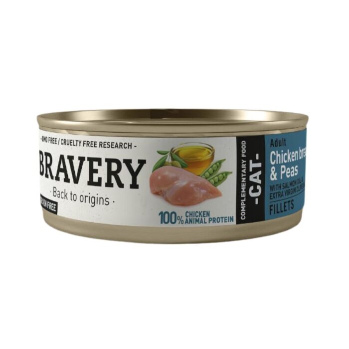 xr:d:DAF8Hw77k5U:25,j:3040350479330439371,t:24030515 Alimento Húmedo Bravery Pollo y Arvejas Gato 70 g